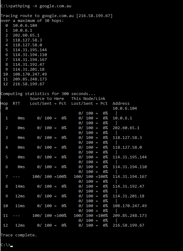 Windows Pathping Network utility